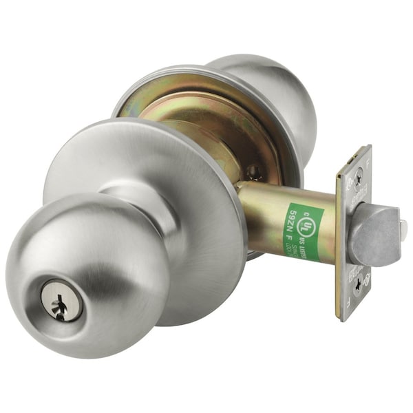 Grade 1 Classroom Cylindrical Lock, Global Knob, Conventional Cylinder, Satin Stainless Steel Finish